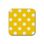 Polka Dots - White on Gold Yellow Rubber Coaster (Square)