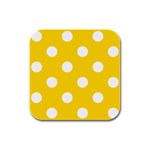 Polka Dots - White on Gold Yellow Rubber Square Coaster (4 pack)