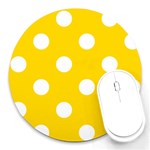 Polka Dots - White on Gold Yellow Round Mousepad