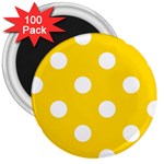 Polka Dots - White on Gold Yellow 3  Magnet (100 pack)