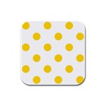 Polka Dots - Gold Yellow on White Rubber Square Coaster (4 pack)