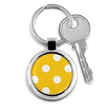 Polka Dots - White on Banana Yellow Key Chain (Round)