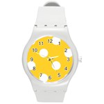 Polka Dots - White on Banana Yellow Round Plastic Sport Watch (M)