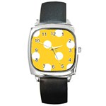 Polka Dots - White on Banana Yellow Square Metal Watch