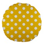 Polka Dots - White on Banana Yellow Large 18  Premium Flano Round Cushion