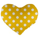 Polka Dots - White on Banana Yellow Large 19  Premium Heart Shape Cushion
