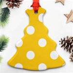 Polka Dots - White on Banana Yellow Christmas Tree Ornament (Two Sides)