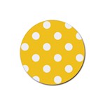 Polka Dots - White on Banana Yellow Rubber Coaster (Round)