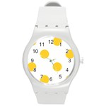 Polka Dots - Banana Yellow on White Round Plastic Sport Watch (M)