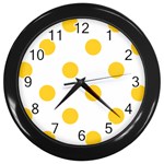 Polka Dots - Banana Yellow on White Wall Clock (Black)