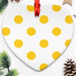 Polka Dots - Banana Yellow on White Heart Ornament (Two Sides)