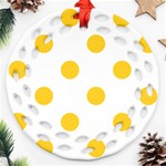 Polka Dots - Banana Yellow on White Ornament (Round Filigree)