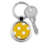 Polka Dots - White on Deep Lemon Yellow Key Chain (Round)
