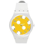 Polka Dots - White on Deep Lemon Yellow Round Plastic Sport Watch (M)