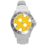 Polka Dots - White on Deep Lemon Yellow Round Plastic Sport Watch (L)