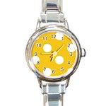 Polka Dots - White on Deep Lemon Yellow Round Italian Charm Watch