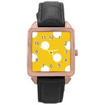 Polka Dots - White on Deep Lemon Yellow Rose Gold Leather Watch