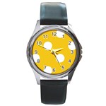 Polka Dots - White on Deep Lemon Yellow Round Metal Watch