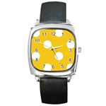 Polka Dots - White on Deep Lemon Yellow Square Metal Watch