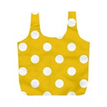 Polka Dots - White on Deep Lemon Yellow Full Print Recycle Bag (M)