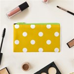 Polka Dots - White on Deep Lemon Yellow Canvas Cosmetic Bag (XS)