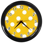 Polka Dots - White on Deep Lemon Yellow Wall Clock (Black)