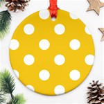 Polka Dots - White on Deep Lemon Yellow Round Ornament (Two Sides)