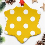 Polka Dots - White on Deep Lemon Yellow Snowflake Ornament (Two Sides)