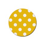 Polka Dots - White on Deep Lemon Yellow Rubber Round Coaster (4 pack)
