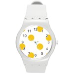 Polka Dots - Deep Lemon Yellow on White Round Plastic Sport Watch (M)