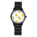 Polka Dots - Deep Lemon Yellow on White Stainless Steel Round Watch