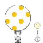 Polka Dots - Deep Lemon Yellow on White Stainless Steel Nurses Watch