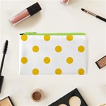 Polka Dots - Deep Lemon Yellow on White Canvas Cosmetic Bag (XS)