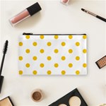 Polka Dots - Deep Lemon Yellow on White Cosmetic Bag (S)