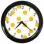 Polka Dots - Deep Lemon Yellow on White Wall Clock (Black)