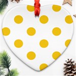 Polka Dots - Deep Lemon Yellow on White Heart Ornament (Two Sides)