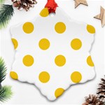 Polka Dots - Deep Lemon Yellow on White Snowflake Ornament (Two Sides)