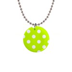 Polka Dots - White on Fluorescent Yellow 1  Button Necklace