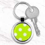 Polka Dots - White on Fluorescent Yellow Key Chain (Round)