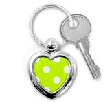 Polka Dots - White on Fluorescent Yellow Key Chain (Heart)