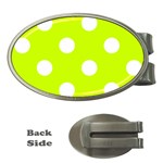 Polka Dots - White on Fluorescent Yellow Money Clip (Oval)
