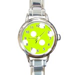Polka Dots - White on Fluorescent Yellow Round Italian Charm Watch