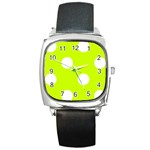 Polka Dots - White on Fluorescent Yellow Square Metal Watch