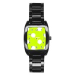 Polka Dots - White on Fluorescent Yellow Stainless Steel Barrel Watch