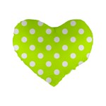 Polka Dots - White on Fluorescent Yellow Standard 16  Premium Flano Heart Shape Cushion