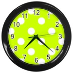 Polka Dots - White on Fluorescent Yellow Wall Clock (Black)