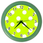 Polka Dots - White on Fluorescent Yellow Color Wall Clock