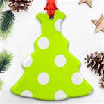 Polka Dots - White on Fluorescent Yellow Ornament (Christmas Tree)
