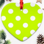 Polka Dots - White on Fluorescent Yellow Heart Ornament (Two Sides)