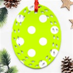 Polka Dots - White on Fluorescent Yellow Oval Filigree Ornament (Two Sides)
